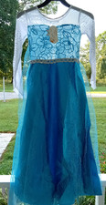 Sz 10 Girls Frozen Inspired Blue Foral Elsa Dress Elsa Costume Dress Up Play New