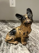 Antique Hubley Sitting Boston Terrier Cast Iron Door Stop Original