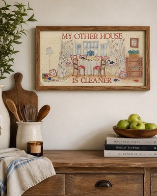 Vintage Framed Wall Art Sign My Other House Is Cleaner Country Decor