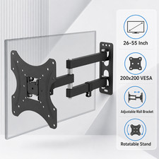 TV Monitor Wall Mount Bracket 26-55 in Swivel Tilt VESA 200x200 Black