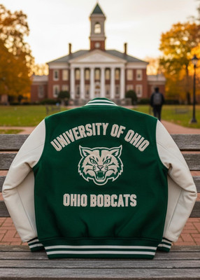 Letterman Handmade University of Ohio Varsity Jacket With Leather Sleeves