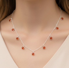 925 Solid Sterling Silver Red Carnelian Necklace - 18 Inch