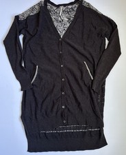 Free People Embroidered Wool Blend Brown Boho Cardigan Size Medium