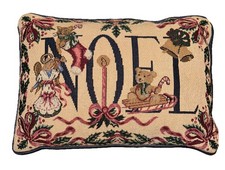 Noel Tapestry Throw Pillow Christmas Decor Cat Angel Candle Teddy Bear 15 X 11  