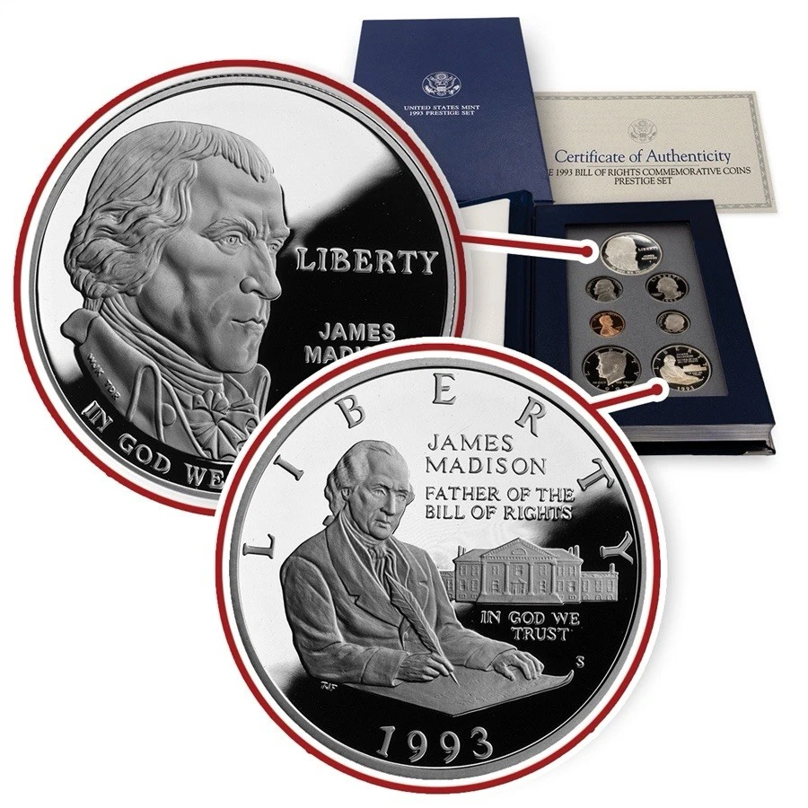 1993 $ United States Proof Prestige Set 90% Silver Dollar 7 Coin Lot W/ COA - Image 3 of 4