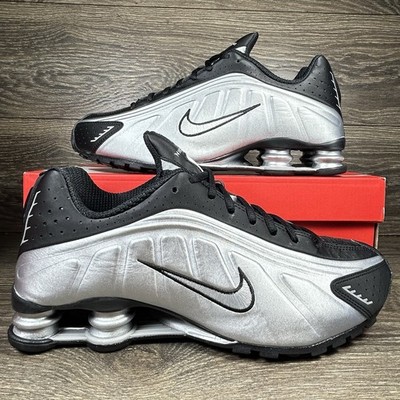 Nike Men's Shox R4 Metallic Silver Black Athletic Casual Shoes