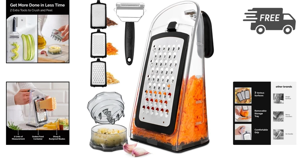 Ralador de queijo de cozinha com triturador de alho triturador de legumes com armazenamento - Imagem 2 de 4