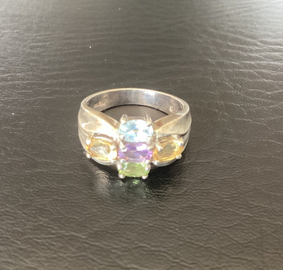 Vintage Pranda Design signierter Sterlingsilber 925 mehrfarbiger Edelstein Ring Größe 9