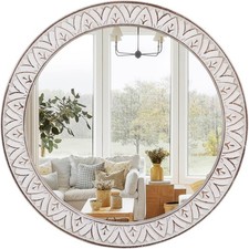 Vintage Round Wall Mirror with Wood Frame — listing 5