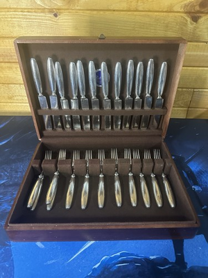 #ad Vintage Rockford S P. Co 1875 Warranted 12 DWT Flatware Set Of 24 W wooden Box $60.00