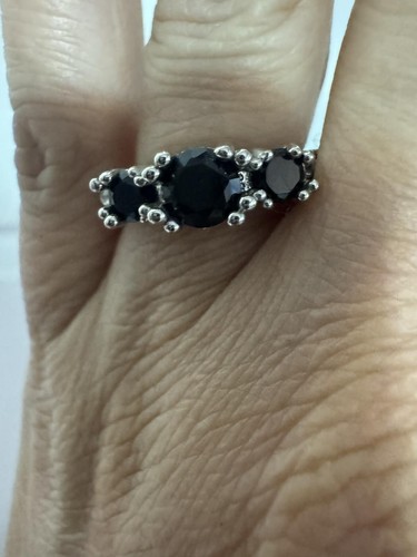 Black Stone Five-Stone Silver Tone Cocktail Ring