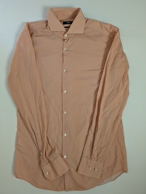 Hugo Boss Slim Fit Dress Shirt 15 | 38 Orange Micro Print