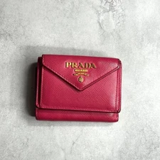 PRADA Saffiano Metal Mini Wallet Trifold 1MH021 Pink Leather Compact