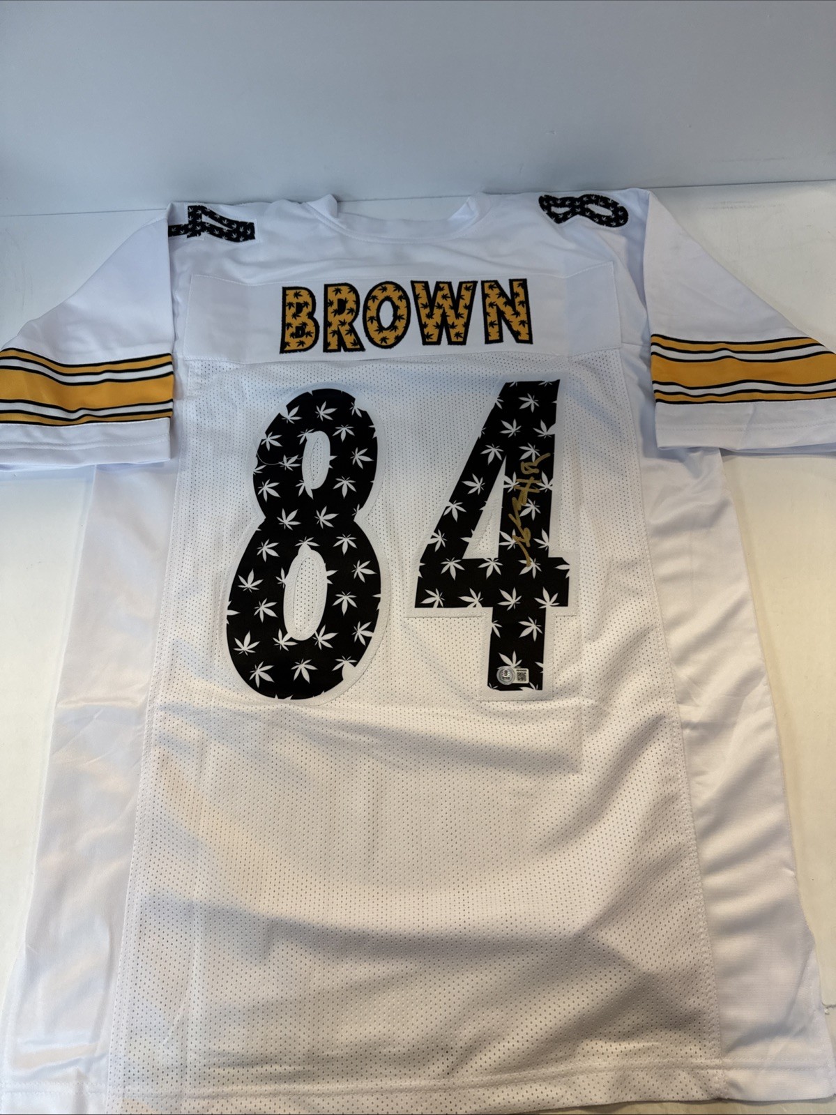 Antonio Brown #84 Signed Pittsburgh Steelers Weed Custom Jersey & Beckett COA