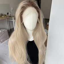 Synthetic Hair Natural Long Straight Frontal Lace Wig Highlight Blonde