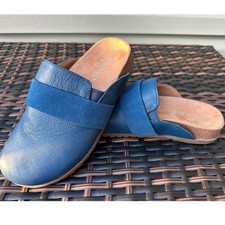 Vionic Ambrosia Leather Mules Navy Blue Suede Band Slip On Clogs Womens Size 6