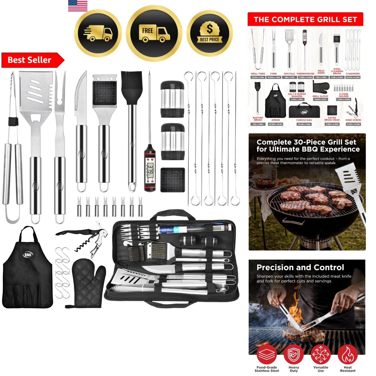 Grilling Accessories Set 30 Pcs Stainless Steel Bbq Tools Gift For Men