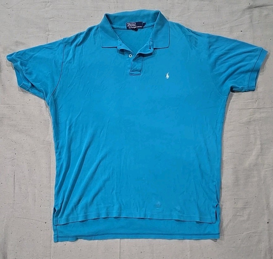 Polo Ralph Lauren vintage camicia uomo XL blu tinta unita pony polo manica corta