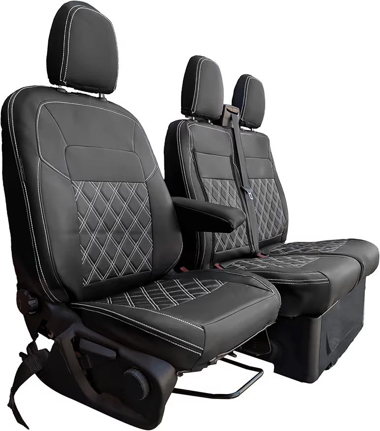 FORD TRANSIT CUSTOM SEAT COVERS 2023 2024 2025 MK2 Faux Leather Tray Zip Access  - Image 3 of 4