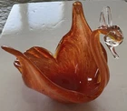 Vintage Orange Swirl Murano Art Glass Crested Swan Bowl W/ Original Sticker