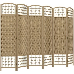 6 Panel Folding Room Divider Privacy Screen Wave Fiber Room Separator Natural