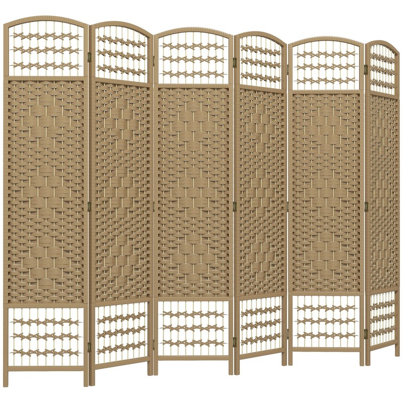 6 Panel Folding Room Divider Privacy Screen Wave Fiber Room Separator Natural