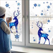 Christmas Window Clings Blue Snowflake Elk Glass Stickers Xmas Window Wall Decor