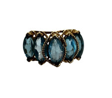 Solid 14K Plumb Yellow Gold Blue Topaz Ring Size 5.5