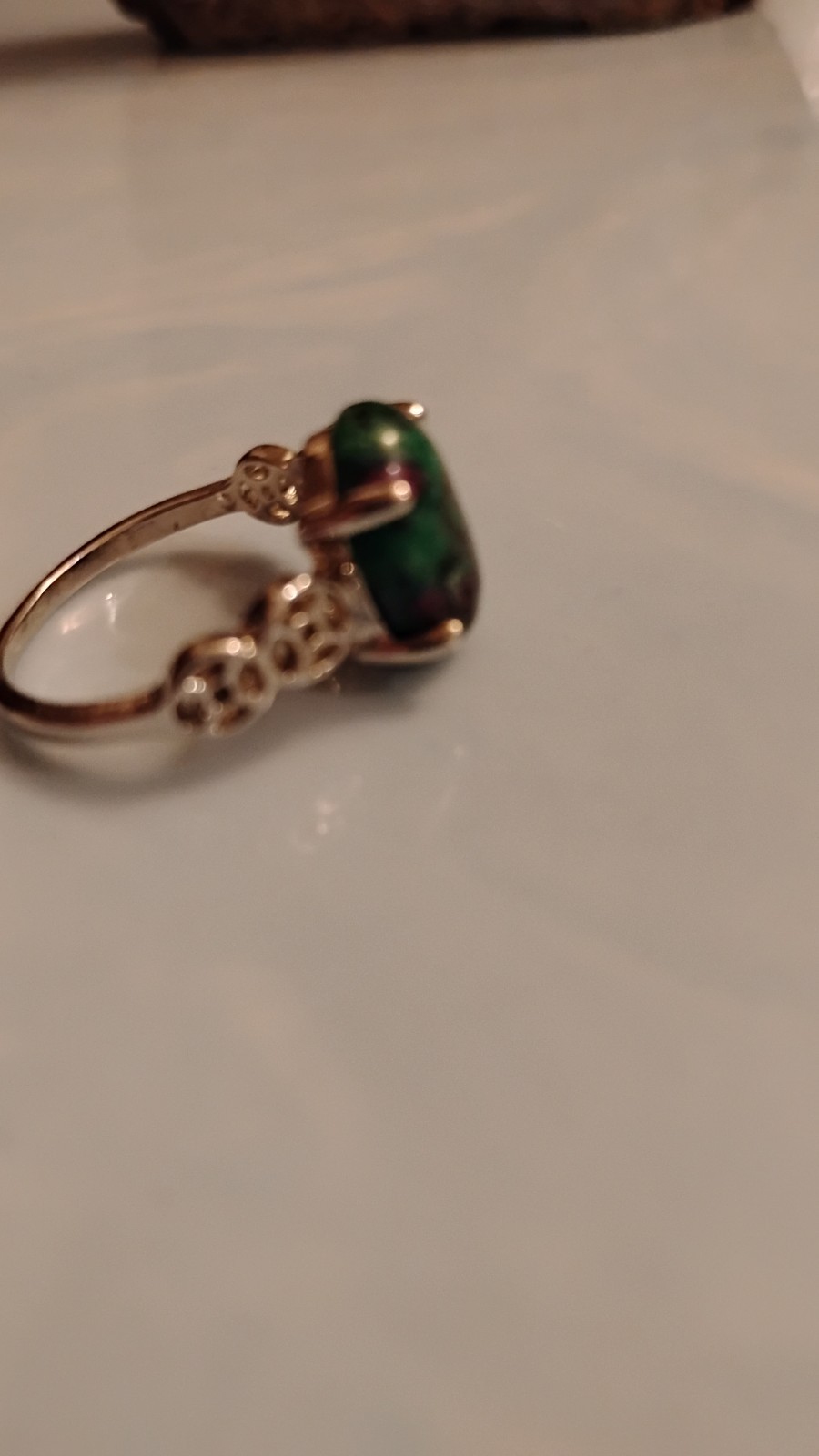 Ruby Zoisite Silver Tone Cabochon Ring Size 8 Ova… - image 9