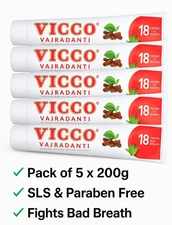 Vicco Vajradanti Ayurvedic Toothpaste 200g x 5 | Herbal | Bad Breath Care 2027