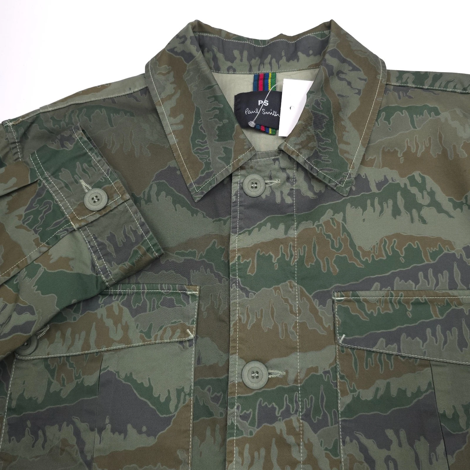 PS Paul Smith Mountain Camo Field Jacket Mens Medium Greyish Green Camouflage image 3
