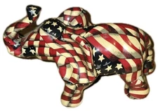 Elephant  Figurine ~ American Flag ~ Red/White Stars & Stripes ~ USA
