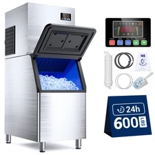 600lbs/24h Commercial Ice Maker Machine Freestanding Bar Ice Machines 400lbs Bin