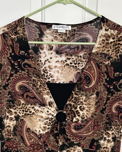 Claudia Richard Blouse Top V-Neck Lined Women’s Size 2X Brown Paisley - Afbeelding 14 van 16