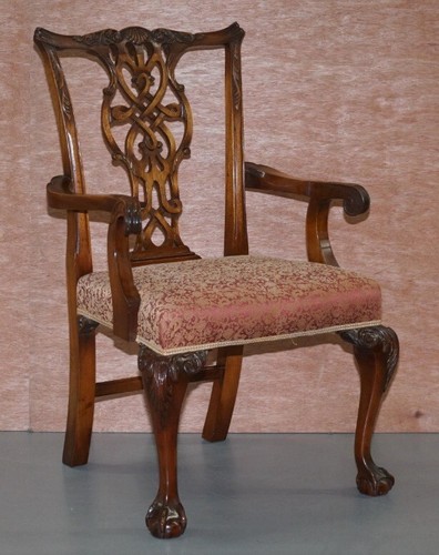 Set of Eight Solid Hardwood Claw & Ball Feet Thomas Chippendale Dining Chairs 8 - Picture 15 of 20