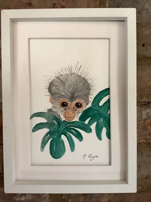 Baby Affe, A4 Aquarell, signiert Original Kunst, Vintage, Kinderzimmer, Galerie