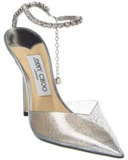Jimmy Choo Saeda 100 Glitter Plexi Leather Pump Women's Size 36 IT/6 US
