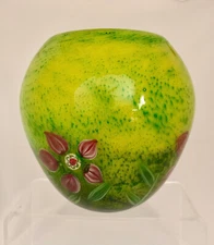 Vintage Art Glass Vase, Hand Blown, Paper Weight, Floral
