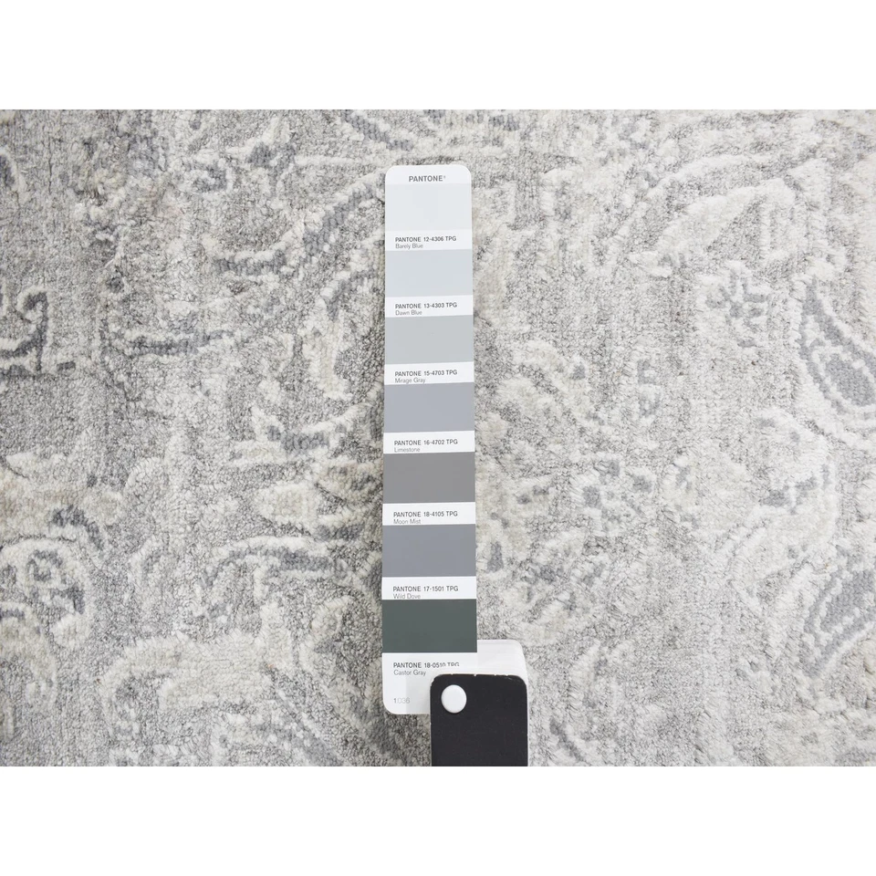 2'7"x5'10" Gray Hand Knotted Damask Design Wool and Silk Runner Rug G78042 - Image 3 of 4