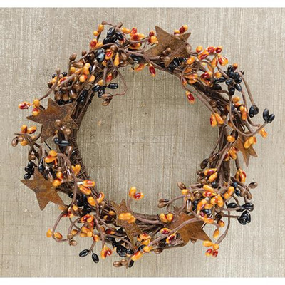 Fall Harvest Orange and Black Pip Berry 8'' Ring With Stars