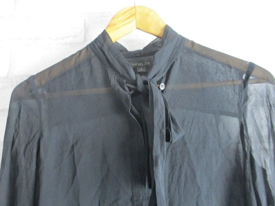 Rachel Zoe womens top blouse black silk 0, 6 Sheer - image 2 of 4