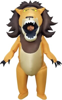 Adult Giant Big Mouth Lion Inflatable Costume Mens Womens Blow Up Suit Halloween