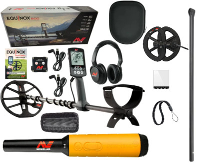 Minelab Equinox 800 Metal Detector + Pro Find 35 Pinpointer + 6'' Coil + Lower