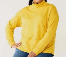 Croft & Barrow Size 1X Solid Yellow mock neck knit top, long sleeve, NWT