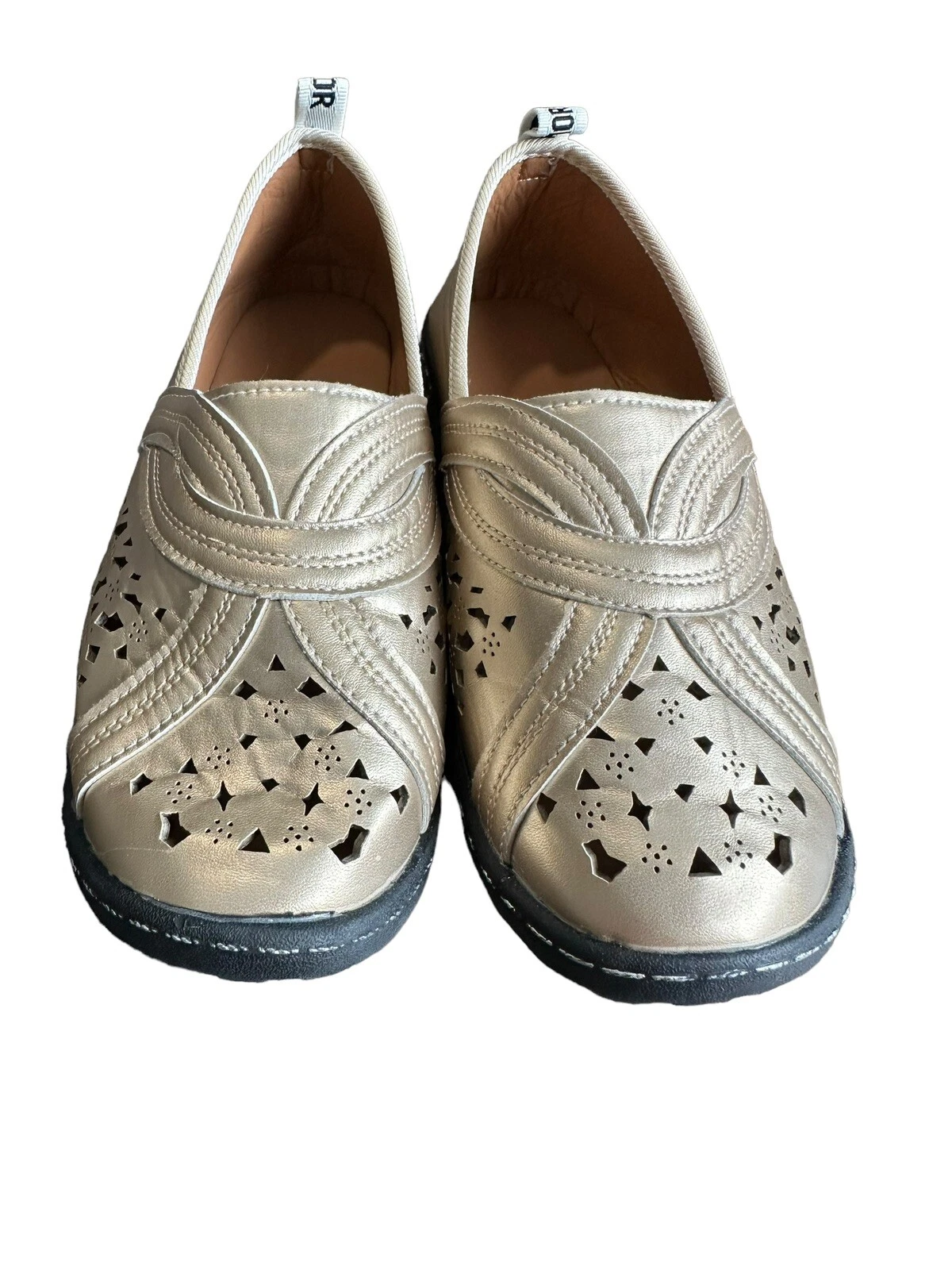 Chaussures plates à enfiler découpées au laser dorées et noires J'Aoior pointure 38 US 7 Dior #S116 5