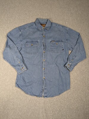 Vintage Colorado Shirt Mens L Blue Chambray Denim Retro 90s Y2K Grunge Western