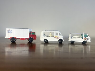 3 CUSTOM Vintage Matchbox Lesney White Castle , In-N-Out, & A&W Root Beer Trucks