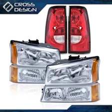 Chrome Headlight+Signal Bumper Lamp+Tail Light Fit For 2003-2006 Chevy Silverado