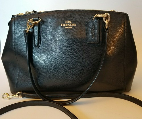 COACH CHRISTIE BLACK CROSSGRAIN LEATHER HANDBAG Medium Gold Trim
