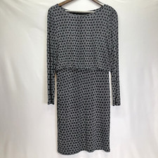 Ann Taylor LOFT Womens Black Polka Blouson Lined Long Slv Knee Length Dress M